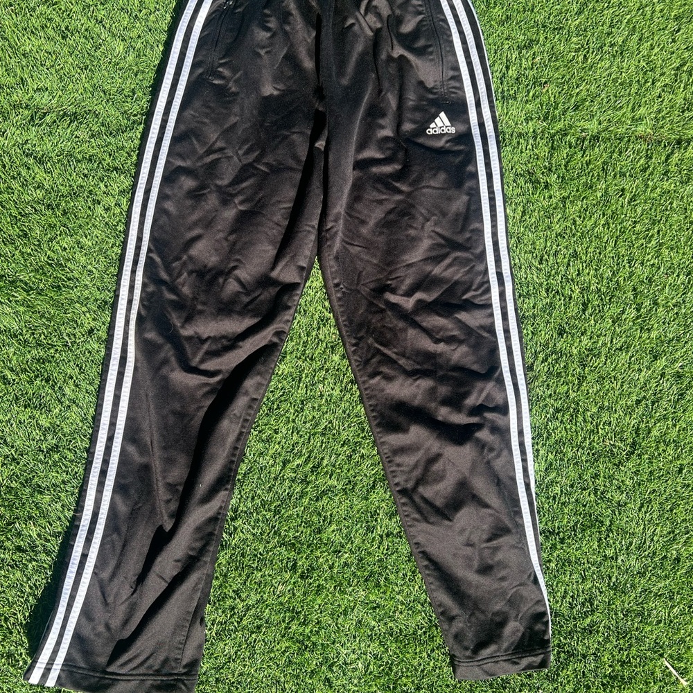 Adidas Black Track Pants with White Stripes